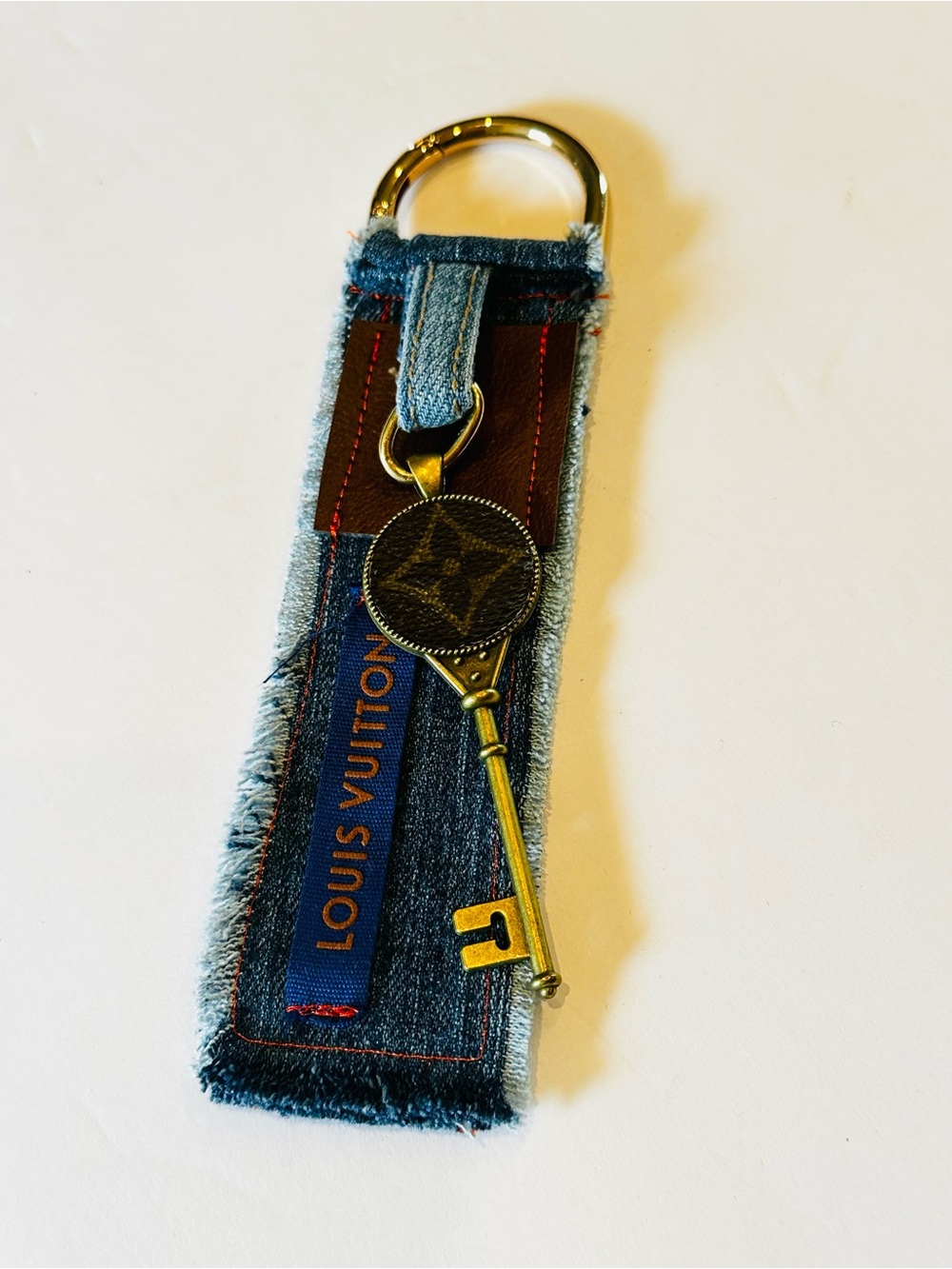 Upcycled Denim LV Keychain Purse Charm Boho Bougie 6.5”